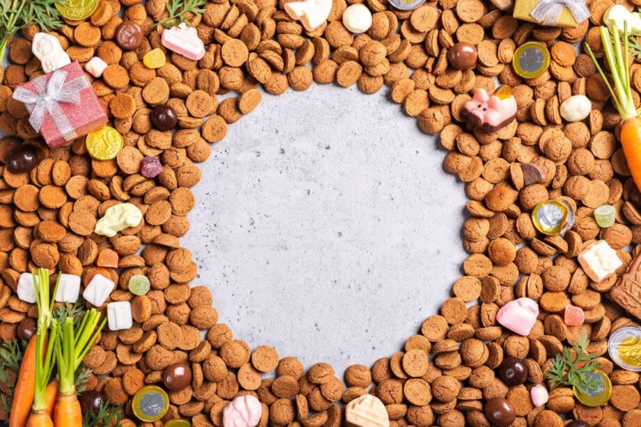 Kółko złożone z pierników, wokół których leży sucha karma dla psa.